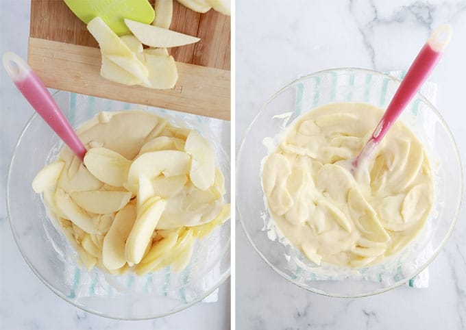 Ajouter les lamelles de pommes a la pate